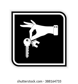 hand hold key with home  - black vector icon