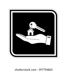 hand hold key with home  - black vector icon