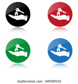 hand hold key with home - color vector icon