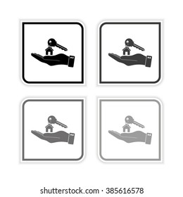 hand hold key with home  - grayscale vector icon