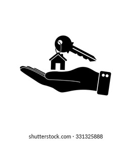 hand hold key with home - vector icon