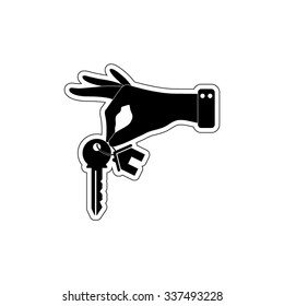 hand hold key with home - vector icon