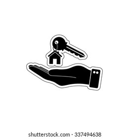 hand hold key with home - vector icon