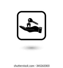 hand hold key with home - vector icon
