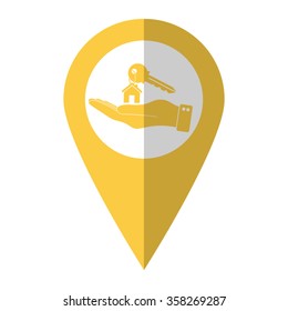 hand hold key with home - vector icon;  yellow map pointer