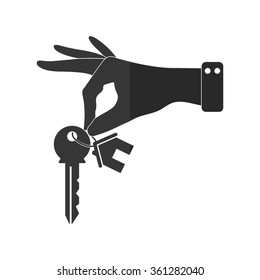 hand hold key with home -  vector icon