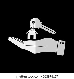 hand hold key with home  - vector icon