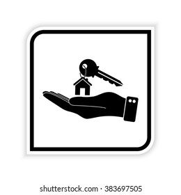 hand hold key with home  - vector icon