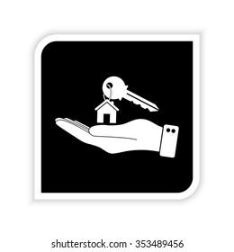 hand hold key with home -  white vector icon
