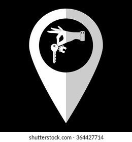 hand hold key with home - white vector icon;  map pointer
