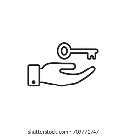 Hand hold a key line icon, vector isolated illustration.