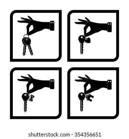 hand hold key - vector icon, set -home, car and heart keys