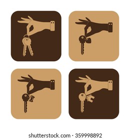 hand hold key - vector icon; set -home;  car and heart keys