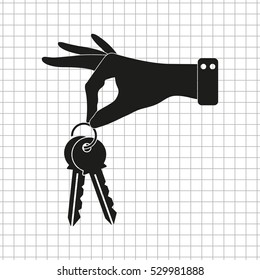 hand hold keys -  black vector icon