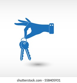 hand hold keys -  blue vector icon
