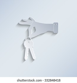 hand hold keys - paper vector icon