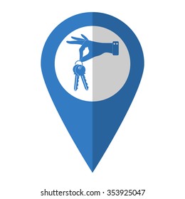 hand hold keys - vector icon; blue map  pointer