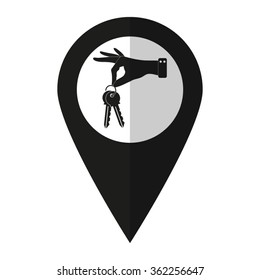 hand hold keys - vector icon;  black map pointer