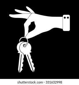 hand hold keys - white vector icon