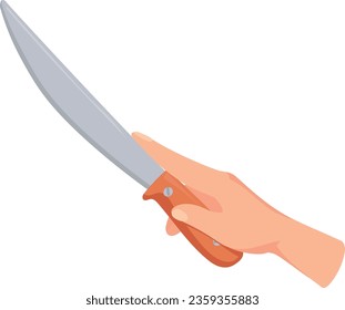 Hand hold kitchen knife. Cooking cartoon icon isolated on white background