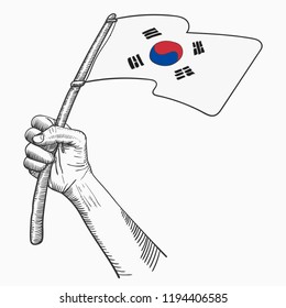 Hand Hold Korea National Flag of Country drawing illustration