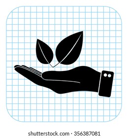 hand hold leaf - black  vector icon