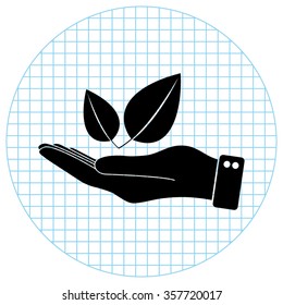 hand hold leaf -  black vector icon