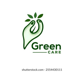 hand hold leaf green care logo design template illustration inspiration