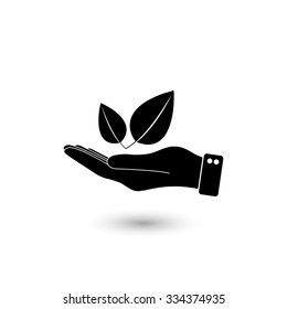 hand hold leaf -  vector icon
