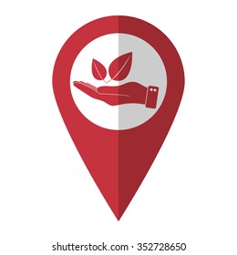 hand hold leaf - vector icon; red map  pointer