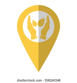 hand hold leaf - vector icon;  yellow map pointer