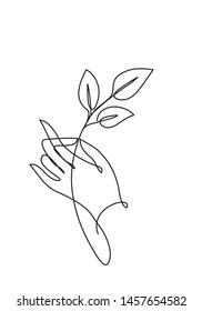 Hand hold leaves line drawing art