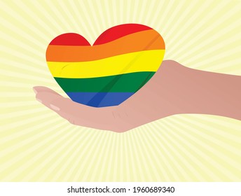 Mano con el corazón LGBT. ilustración vectorial