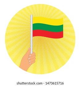 hand hold  Lithuania flag. Hand holding a Lithuania flag - vector icon.  RETRO STYLE