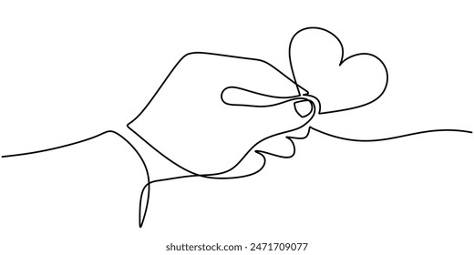 Hand hold love symbol continuous line drawing. Charity and donation concept. Vector illustration minimalist design hand drawn.