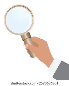 Hand hold magnifying glass. vector