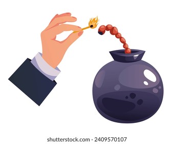 Mantengan los partidos y prendan fuego al concepto de bomba. Ilustración de diseño gráfico plano vectorial