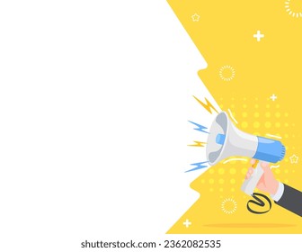 Hand hold Megaphone speaker for announce, advertising, promotion, and Grand sale. Vector illustration for retail shopping online marketing template, banner, poster, and background.