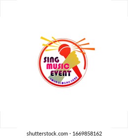 hand hold mic circle emblem logo design