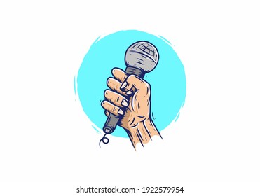 Hand hold microphone drawing illustration design
