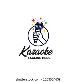 Hand Hold Microphone Karaoke Club Bar Party Logo Icon Vector Template