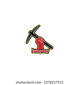 Hand hold mining pickaxe, labor, day logo