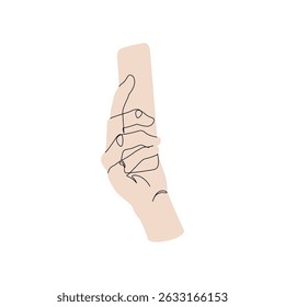 Hand hold mobile smartphone minimal one line drawing art isolated on white background. Smartphone surfing in Social Media, watching video continuous line art. Vector Illustration.