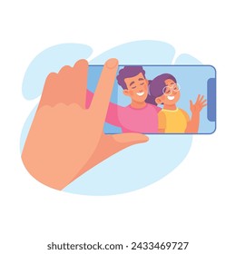 Teléfono inteligente móvil de mano con pantalla de vídeo en pantalla Ilustración vectorial