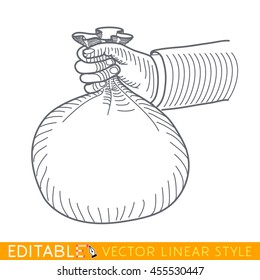 Hand hold money bag. Editable vector graphic in linear style.