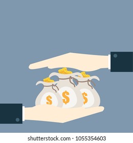 Hand hold money bag, vector illustration