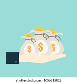 Hand hold money bag, vector illustration