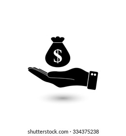 hand hold money bag -  vector icon