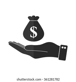 hand hold money bag  - vector icon