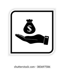 hand hold money bag  - vector icon